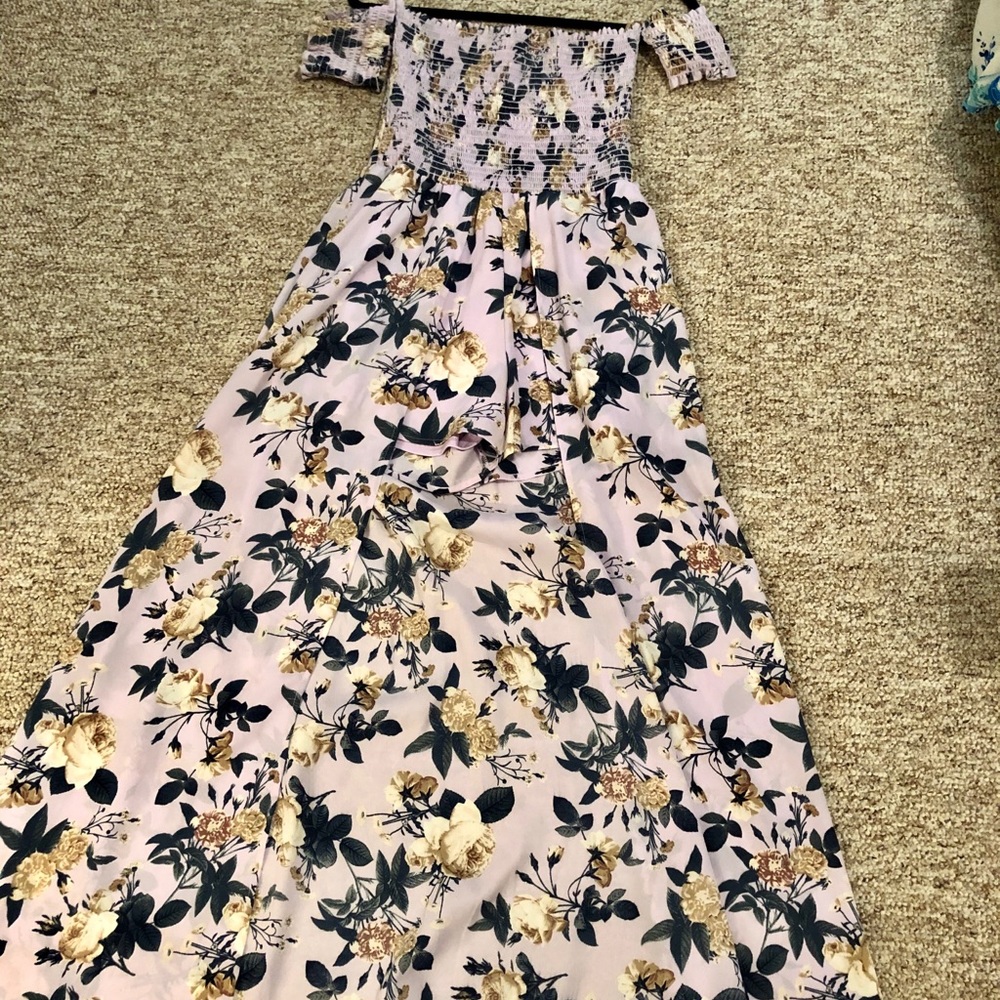 Floral off the shoulder romper dress